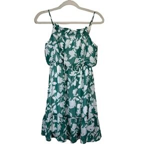 Kaileigh Womens Dress XSP Green White Floral Midi‎ Layered Lined Whimsy Shift